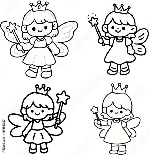 Fototapeta Coloring Page – Chibi Princess Fairy with Star Wand