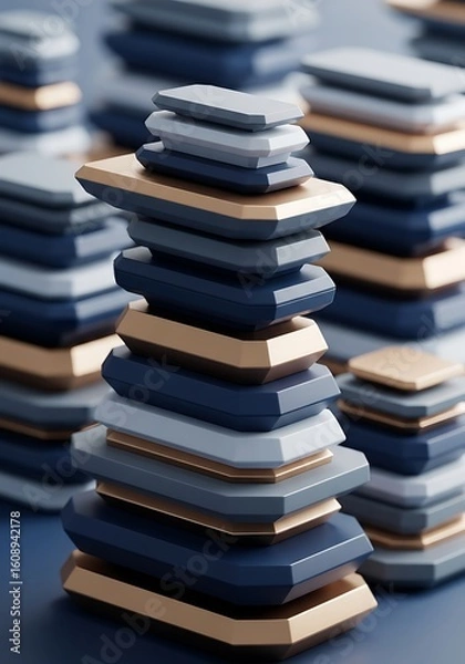 Fototapeta Balanced Geometric Composition: A Stack of Navy Blue and Gold Rectangular Blocks