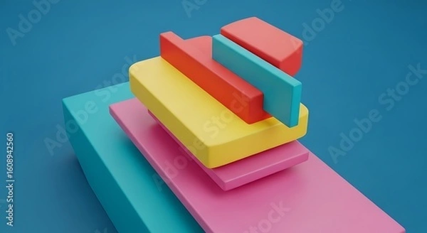 Fototapeta Colorful abstract 3D of stacked geometric shapes against a blue background