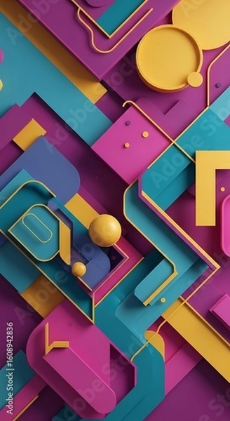 Fototapeta Colorful Abstract Geometric Composition with Depth and Shadows creates modern design