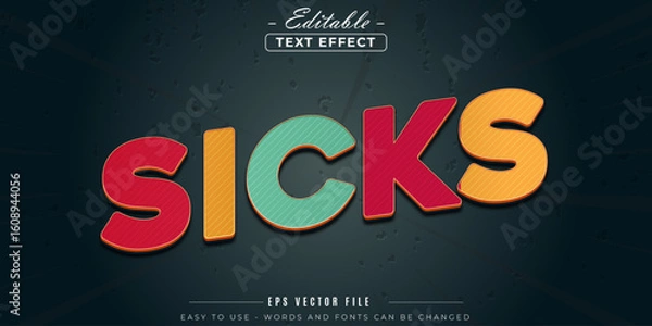 Fototapeta Colourful sicks text, editable text effect.