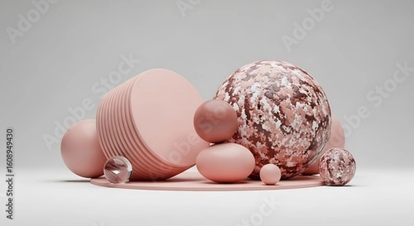 Fototapeta Elegant arrangement of geometric shapes in soft pink hues on a neutral background