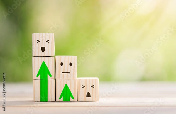 Fototapeta Set of emoji emoticons with sad and happy mood, evaluation, Increase rating, Customer experience, Satisfaction and best excellent services rating concept, Customer service evaluation.