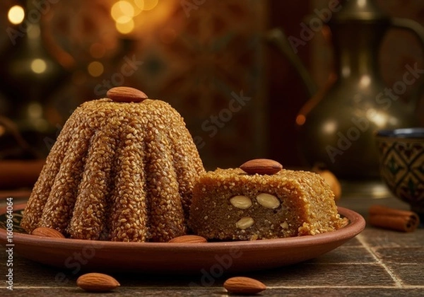 Obraz Sellou a traditional moroccan dessert with almonds and sesame seeds for ramadan