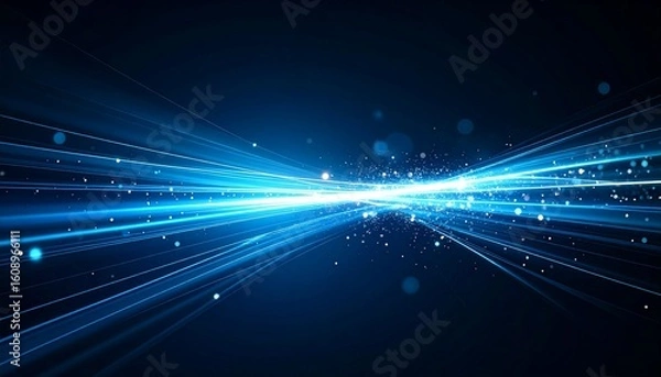 Fototapeta Ethereal video overlay showing blue and teal light streaks with floating dust motes and soft haze. Ideal for dreamy or ambient cinematic edits