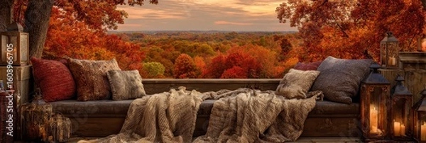 Obraz Autumn View: Cozy Fall Deck Scene