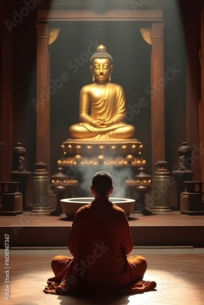 Obraz A Buddhist monk  on the temple floor 