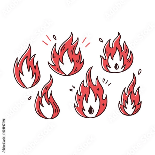 Fototapeta Set of fire flame icons vector illustration design symbols and burning elements