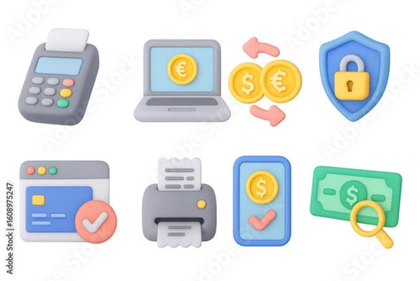 Obraz 3d icons representing digital financial tools and security