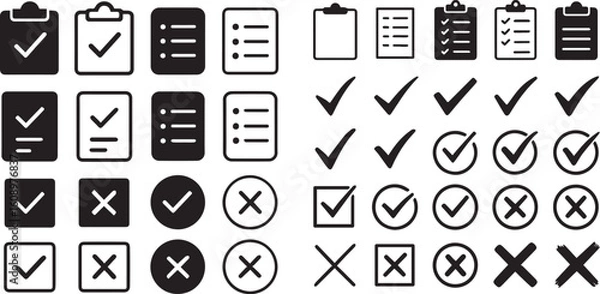 Fototapeta Checklist vector icon set checkmarks, cross symbols.