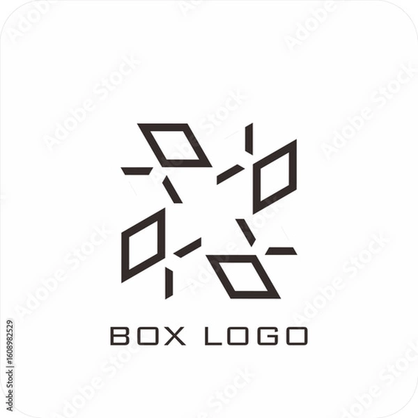 Fototapeta A set of editable vector box templates featuring isometric mockups, flat dieline layouts, and minimalist logo and icon designs. Ideal for product packaging, branding, and print use.