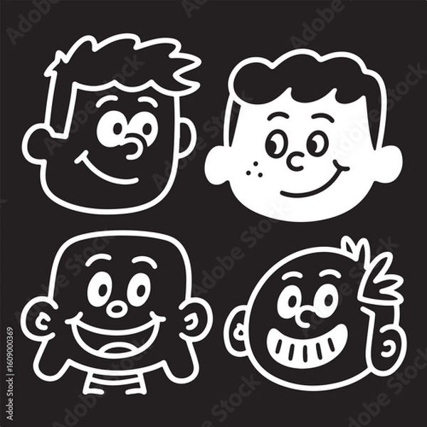 Fototapeta Whimsical Cartoon Faces A Collection of Joyful Expressions and Simple Black and White Designs for Childrens Illustration