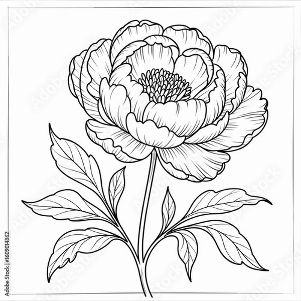 Fototapeta Hand-Drawn Peony Sketch  Intricate Line Art Floral Design

