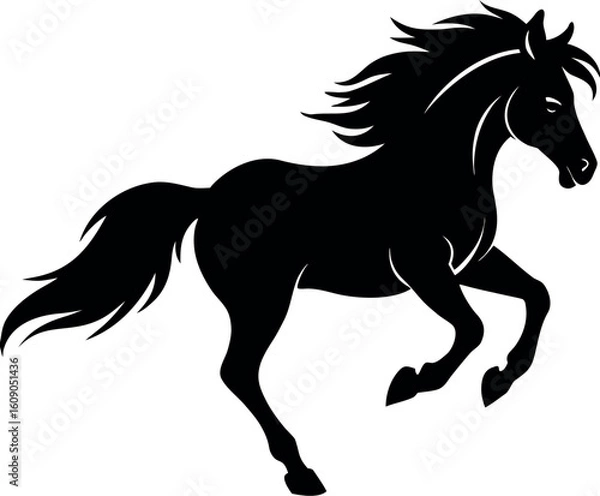 Fototapeta Dynamic Side View Black Silhouette of a Wild Horse in Motion.