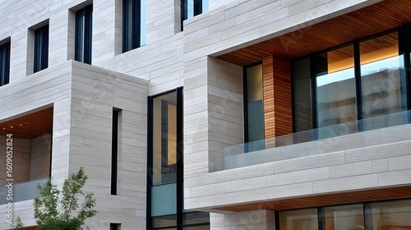 Fototapeta Contemporary Urban Architecture Featuring Geometric Patterns and Natural Light in Exterior Design