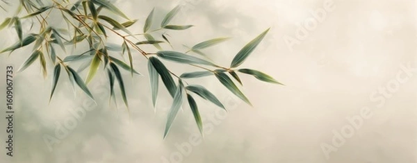 Fototapeta The bamboo leaves gently sway against a serene, soft background.