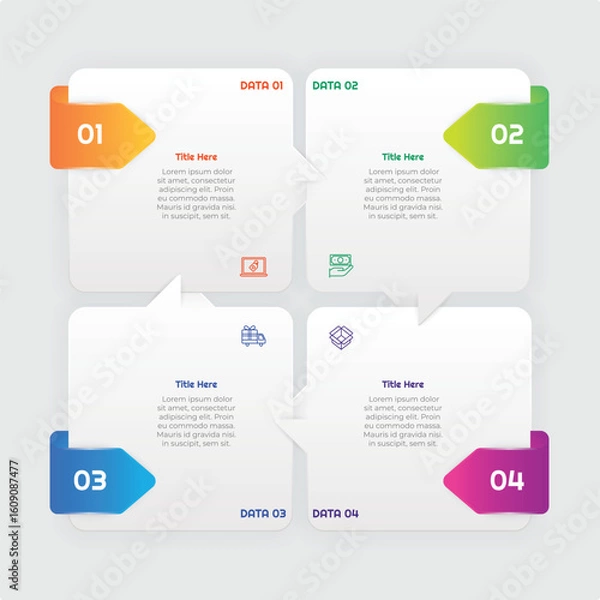 Fototapeta 4 Options or Steps Gradient Infographic Element. Modern and clean design for presentations, reports, and web