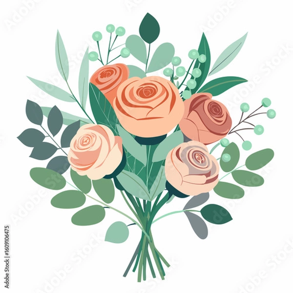 Fototapeta bouquet of red roses with leaves