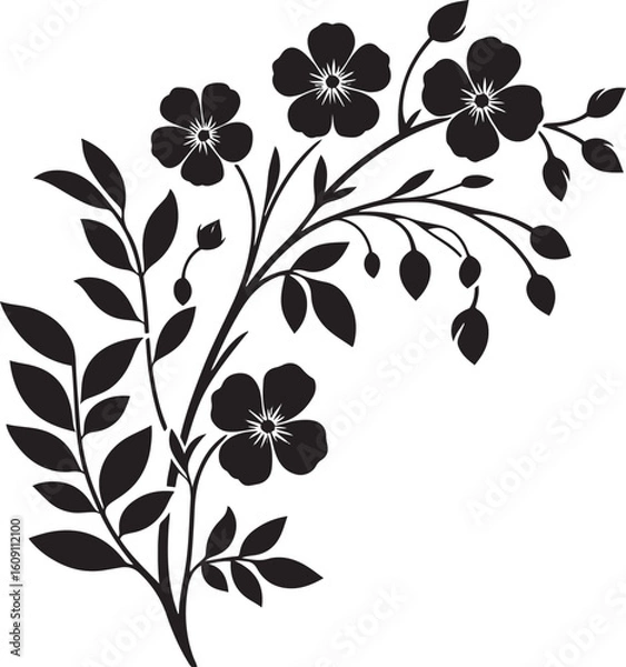 Fototapeta A seamless black and white floral pattern with intricate flower, leaf, and swirl elements for elegant vector art, perfect for wallpaper or tattoo designs