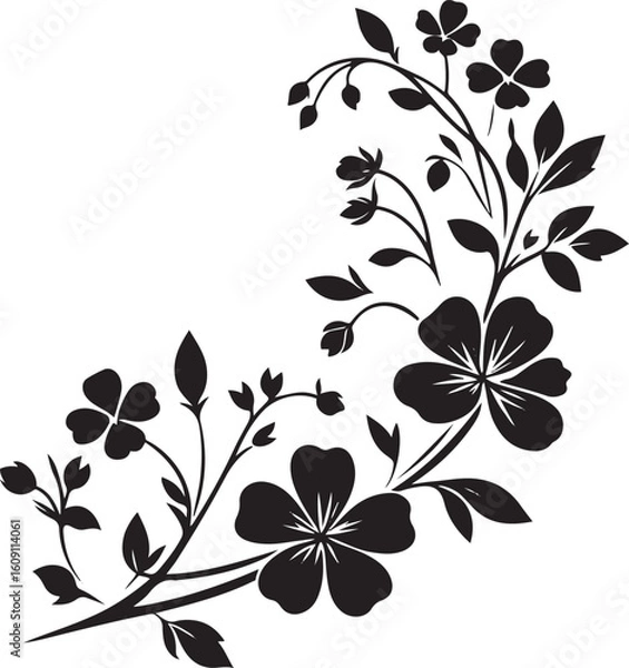 Fototapeta A seamless black and white floral pattern with intricate flower, leaf, and swirl elements for elegant vector art, perfect for wallpaper or tattoo designs