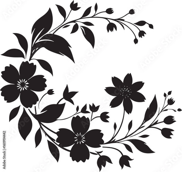 Fototapeta A seamless black and white floral pattern with intricate flower, leaf, and swirl elements for elegant vector art, perfect for wallpaper or tattoo designs