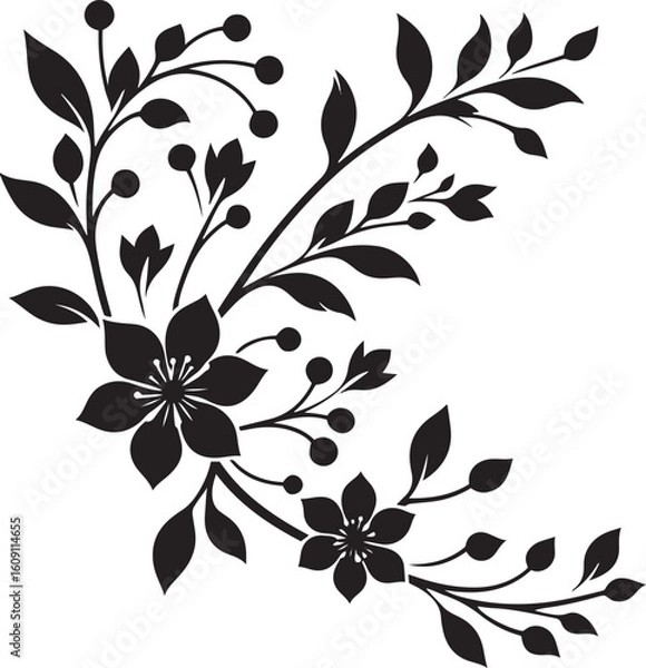 Fototapeta A seamless black and white floral pattern with intricate flower, leaf, and swirl elements for elegant vector art, perfect for wallpaper or tattoo designs