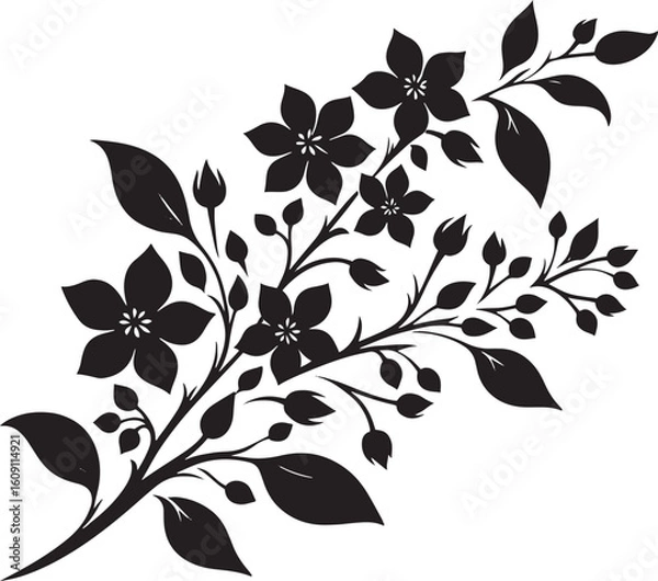 Fototapeta A seamless black and white floral pattern with intricate flower, leaf, and swirl elements for elegant vector art, perfect for wallpaper or tattoo designs
