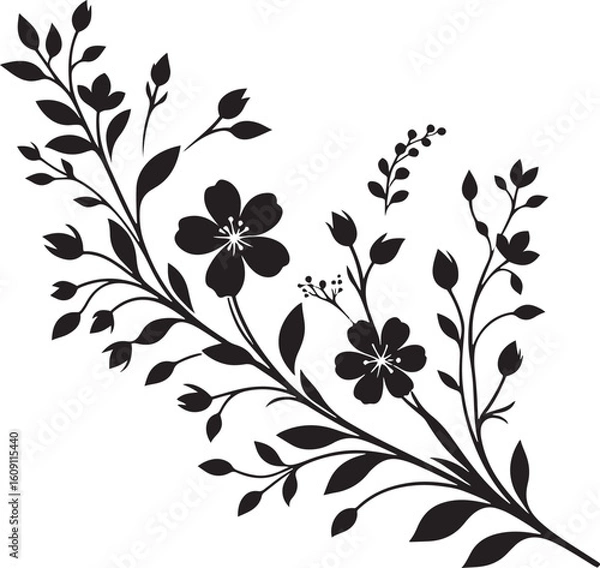 Fototapeta A seamless black and white floral pattern with intricate flower, leaf, and swirl elements for elegant vector art, perfect for wallpaper or tattoo designs