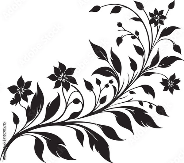 Fototapeta A seamless black and white floral pattern with intricate flower, leaf, and swirl elements for elegant vector art, perfect for wallpaper or tattoo designs
