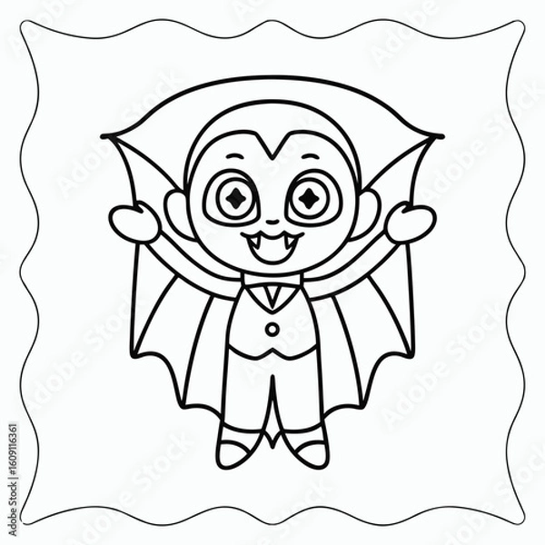 Obraz Cute Cartoon Vampire Boy in Cape Halloween Drawing Vector Illustration