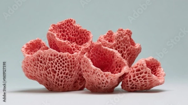 Fototapeta Glossy coral shapes with skin pores, arranged as a minimal art object on neutral background