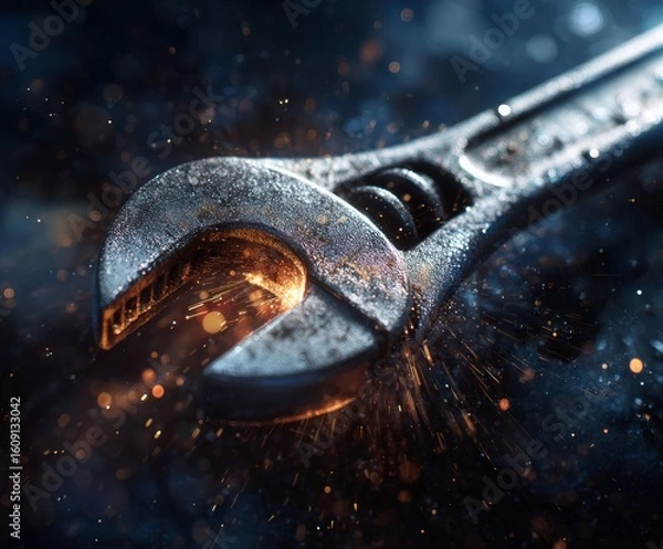 Fototapeta Close-up of a wrench with glowing sparks