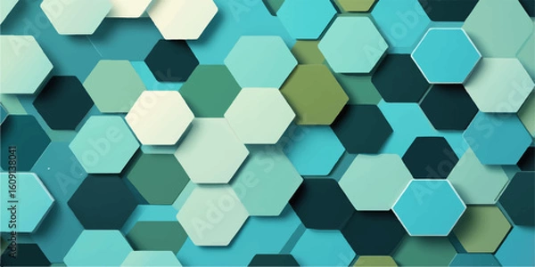 Fototapeta Blue hexagon pattern, a seamless geometric tile texture on an abstract light backdrop for business and technology design