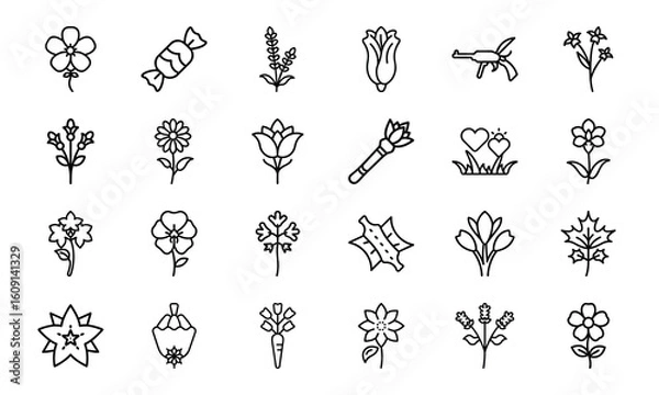 Obraz Minimal Botanical Flower Line Art Icons Bundle 24 Hand-Drawn Floral Vector Elements for Natural, Organic, and Feminine Design Projects