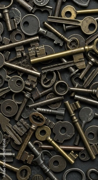 Fototapeta Vintage Keys Scattered on a Dark Surface