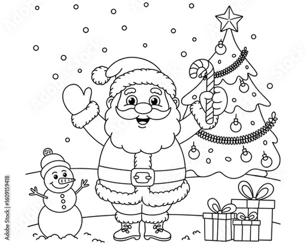 Fototapeta Charming christmas coloring book pages for kids featuring festive holiday scenes and characters perfect for creative fun