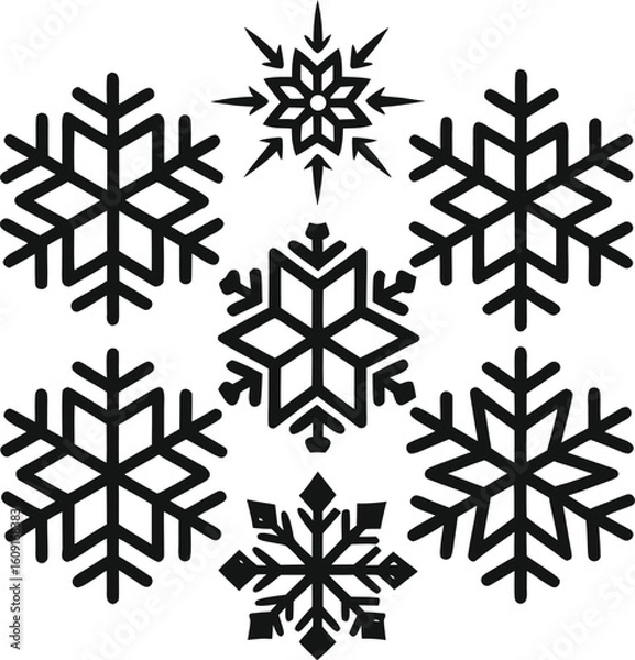 Fototapeta Snowflake Icon Set – Winter and Christmas Snow Crystal Collection