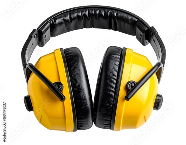 Obraz Yellow and Black Ear Defenders – Front View with Symmetrical Alignment, Isolated on Transparent Background