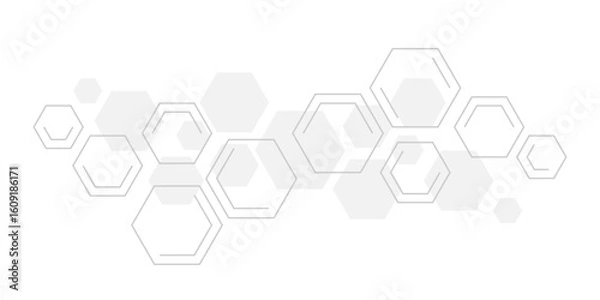 Fototapeta Minimalist abstract background featuring overlapping hexagons in soft gray tones on white. Ideal for tech, science, or medical themes—modern, clean, and geometric design aesthetics.