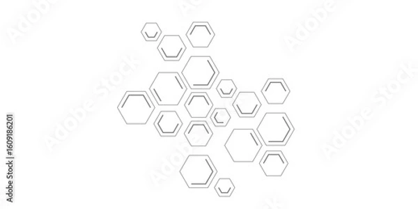 Fototapeta Minimalist abstract background featuring overlapping hexagons in soft gray tones on white. Ideal for tech, science, or medical themes—modern, clean, and geometric design aesthetics.