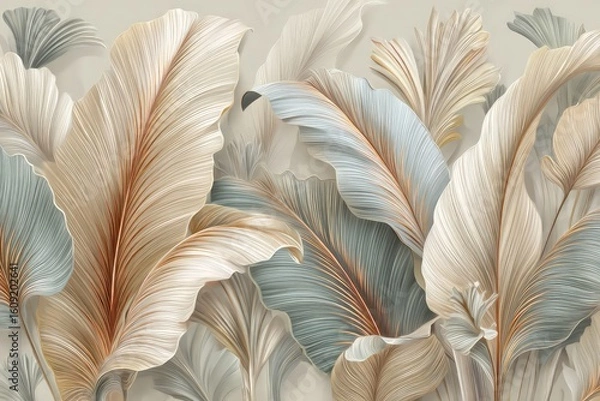 Obraz Abstract Decorative Beige Cream Light Pastel Leaves Pattern Background