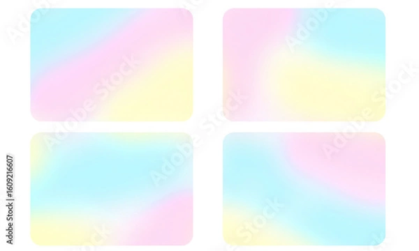 Fototapeta 角丸の四角背景4つセット　3色カラフル　背景透明