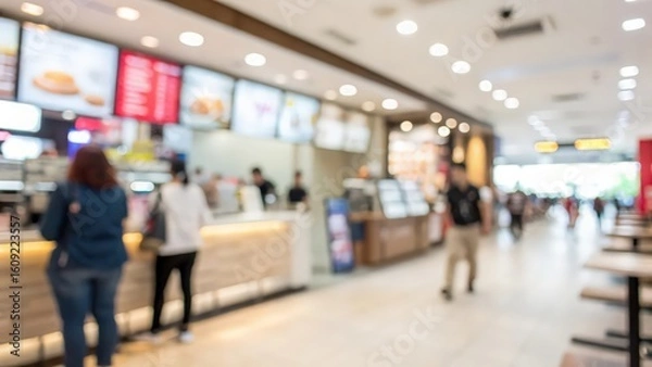 Fototapeta Blurred Background of Fast-Food Area in Modern Mall
