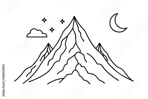 Fototapeta Line Art Of A Mountain Peak With Snowcaps And A Clear Sky