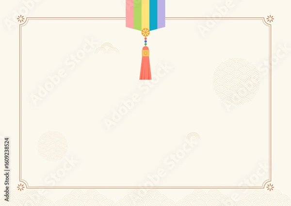 Obraz 한국 전통 배경 일러스트. 명절에 사용하기 좋은 노리개가 장식된 전통무늬 배경 디자인. 벡터 일러스트