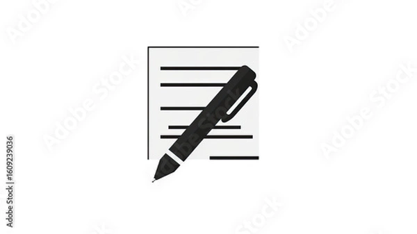 Fototapeta Title: Minimalist Black Flat Icon of Document and Pen for Writing Isolated on White Background