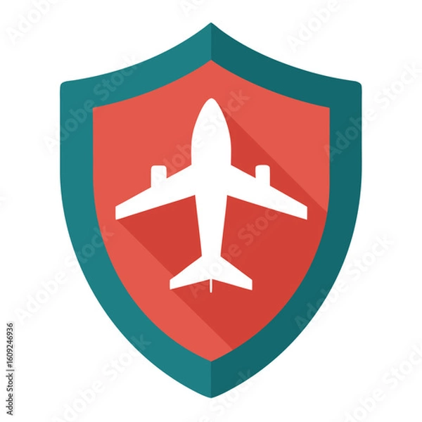 Obraz Flat shield icon featuring a stylized airplane inside presented on a clean white background for versatile design applications