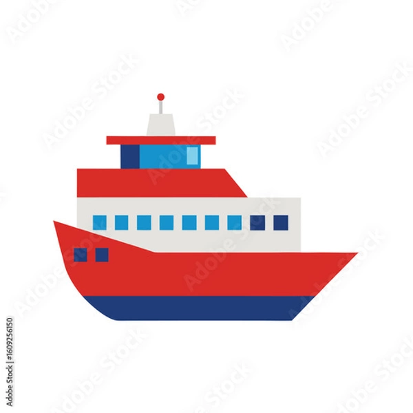 Fototapeta Boat Or Ship In Vector Flat Design On White
