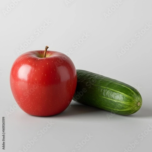 Fototapeta Tomato and cucumber on a white background