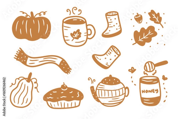 Obraz Cute Autumn Doodle Element Collection